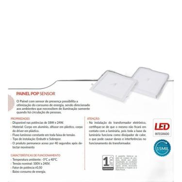 Imagem de Painel Embutir Sensor De Presença Quadrado 18W 6500K Avant