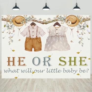 Imagem de Pano de fundo revelador de gênero de 2,1 x 1,5 m Folhas de eucalipto O que nosso bebê será fundo fotográfico menino ou menina revelar decorações de festa banner adereços de estúdio fotográfico