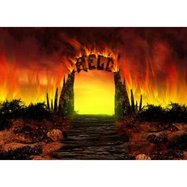 Imagem de BELECO Pano de fundo para fotografia Hell Gate, 3 x 2,4 m, fundo Hellfire Stairway to Hellfire para o inferno, crença religiosa, igreja, evento, decoração de festa, pano de fundo para adultos