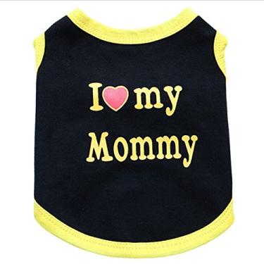 Imagem de Camiseta para cachorro de estimação I Love My Daddy Mommy colete presente fantasia roupas para filhote pequeno gato gatinho yorkshire chihuahua poodle xícara de chá terrier coelho filhotes cães (P,
