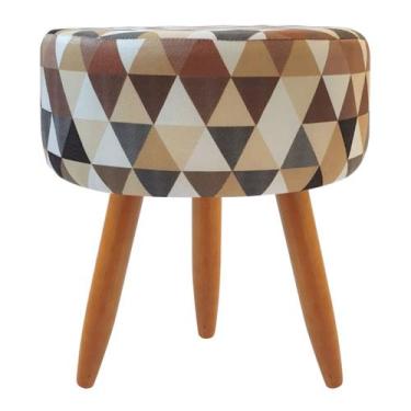 Imagem de Puff Redondo Classic Estampado Triangulo Bege - Maitê Moda Casa