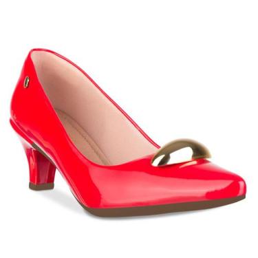 Imagem de Scarpin Feminino Salto Fino Baixo Sapato Bico Fino Enfeite Metal Doura