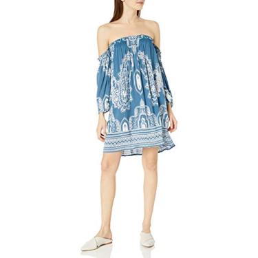 Imagem de Angie Vestido feminino de manga comprida com ombro de fora, azul, médio, Azul, M