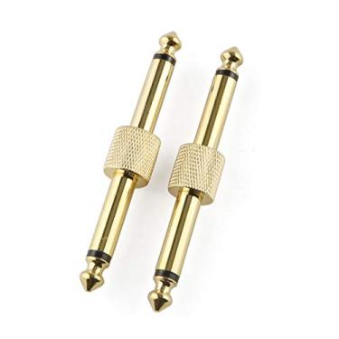 Imagem de E-outstanding Pacote com 2 pedais de guitarra 6,35 mm (1/10.2 cm) plugue de áudio mono macho para macho banhado a ouro pedais de efeito de guitarra de cobre transformam adaptador de conector de