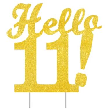 Imagem de Hello 11 Cake Toppers Gold Glitter, Happy 11th Birthday Cake Decorations Cheers to 11 Years Party Decor, Eleven Year Old Theme Birthday Anniversary Party Supplies