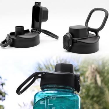 Imagem de LUTQ Pacote com 2 tampas de substituição automática para garrafas Nalgene de boca larga de 947 ml, 53 mm, tampa de boca larga de 946 ml para acessórios Nalgene, tampa de substituição com alça, preta