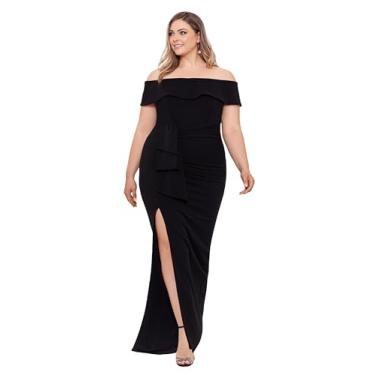 Imagem de Xscape Vestido feminino plus size longo tomara que caia em crepe, Preto, 48
