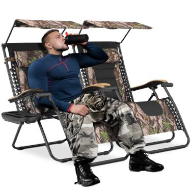 Imagem de MoNiBloom Conjunto de 2 cadeiras grandes de gravidade zero de 73 cm, poltronas reclináveis antigravidade para pátio com cúpula, GG espreguiçadeira dobrável para área externa com suporte para copo para