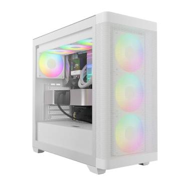 Imagem de GAMDIAS Capa branca ATX de vidro temperado com torre média, capa para PC para jogos compatível com AIO/radiador duplo de 360 mm, ventoinhas de capa de 7 x 120 mm (4 x 120 mm embutidas), GPU de 420