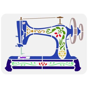 Imagem de FINGERINSPIRE Estêncil de desenho para máquina de costura vintage, 29,7 x 21 cm, reutilizável, máquina de costura, molde de pintura, decoração de máquina de costura, estêncil DIY para pintura em