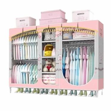 Imagem de Guarda-roupa Armário grande com zíper totalmente fechado, armação de tubo de aço, pano de cetim, guarda-roupa resistente, durável, simples para quarto armário