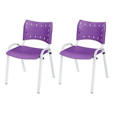 Imagem de Cadeira Iso Base Branco Igreja, Escola, Escritório - Violeta - Kit 2 P