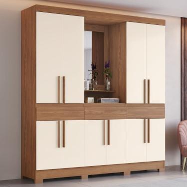 Imagem de Guarda Roupa Casal 10 Portas 3 Gavetas com Espelho e Pés em Abs Marrom/Off White