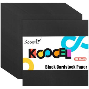 Imagem de Koogel 100 folhas de cartolina preta, papel de artesanato de 30 x 30 cm, papel de construção de 230 g/m² para artesanato, impressora, convites, confecção de cartões