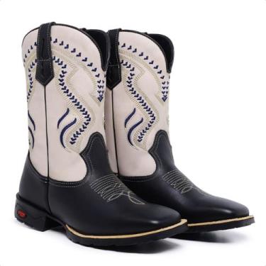 Imagem de Texana Masculina Bota Botina Country Cano Medio Bico Quadrado Bordado 