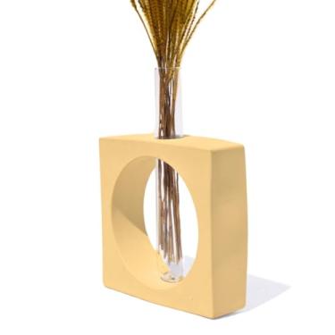 Imagem de Vaso Solitário Hidropônico Decorativo Quadrado 16,5cm em Cimento (Amarelo)