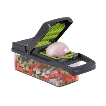 Imagem de Picador de legumes 22 em 1 com recipiente e tampa cortador manual manual de vegetais autolimpante, processador de alimentos para cebola, alho, multifuncional, cortador de cubos de cozinha com