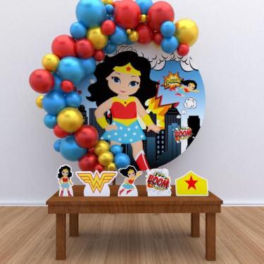 Imagem de Kit Festa Painel Redondo Mulher Maravilha Cute - IMPAKTO VISUAL