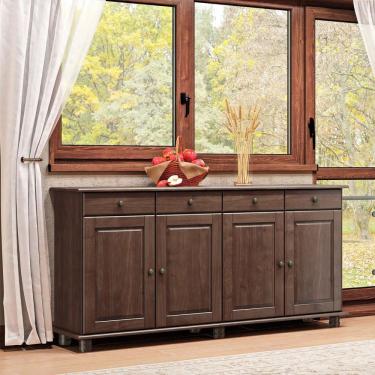 Imagem de Balcão para Cozinha 4 Portas e 4 Gavetas Rubi Café Madeira Pinus - Finestra