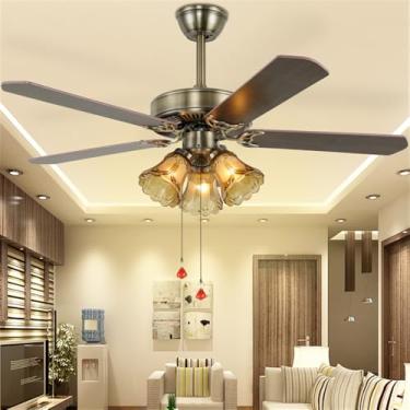 Imagem de American Retro LED Ventilador Luz Europeia Luxo Sala de Estar Restaurante Quarto EstudyVilla Hotel Café Ventilador De Teto Luz Remota Ventilador Elétrico (Estilo 11)