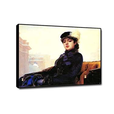 Imagem de JZSDGB Famosa arte de parede em tela - Ivan Kramskoy Reproduções de pintura a óleo - Impressão em tela giclée clássica - Pôster "Nameless Girl" para decoração de quarto 60 x 85 cm (24 x 33 pol),