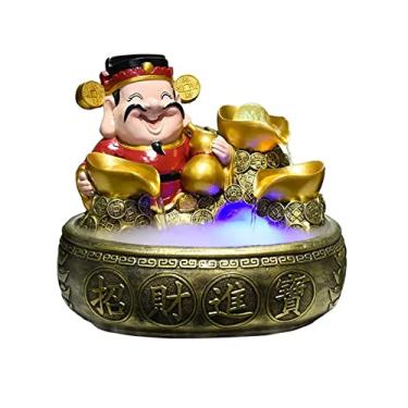 Imagem de Fonte de mesa fonte interna mesa de relaxamento cachoeira decoração de escritório doméstico Feng Shui Fortune fonte de mesa com sons suaves e luzes fonte interna (A)