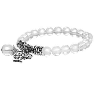 Imagem de Pulseira Nupuyai com pedra de árvore da vida unissex, elástica com 7 chacras, pulseira de pulso para homens e mulheres Branco