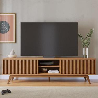 Imagem de Rack Bancada com 4 Portas Ripadas Fortaleza - Colibri, Freijó