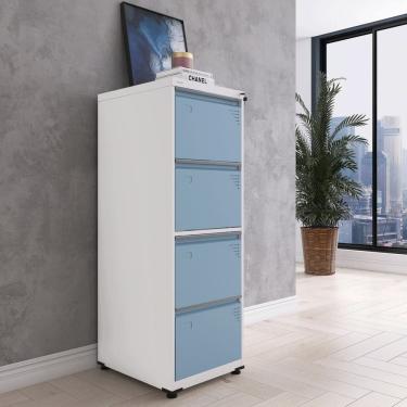 Imagem de Gaveteiro Arquivo em Aço 4 Gavetas 136,2x47x57cm Branco/Azul Dali