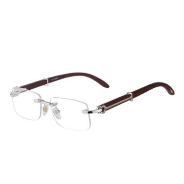 Imagem de JRLLFD Óculos de sol sem aro masculino retangular sem armação óculos de sol para homens UV400, prata e branco, tamanho único