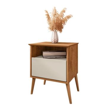Imagem de Mesa De Cabeceira Cancun 1 Gaveta Naturale Off White Bechara