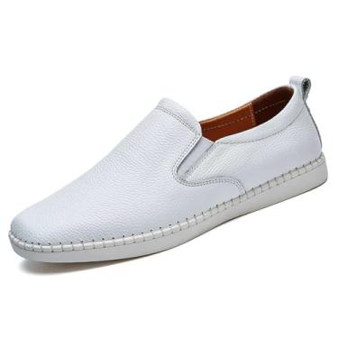 Imagem de Mocassim masculino de couro genuíno sem cadarço macio para caminhada, 56 branco, 9.5