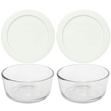 Imagem de Pyrex (2 tigelas de vidro 7200 e (2) tampas brancas 7200-PC feitas nos EUA