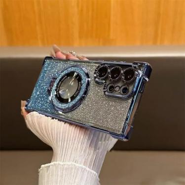 Imagem de Capa com suporte de glitter para Samsung Galaxy S24 S25 Ultra S23 S22 Plus Note 20, suporte com revestimento gradiente, capa brilhante, azul S, para S23 FE