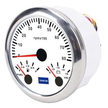Imagem de Tacômetro de 3 Em 1 para Os Caminhões de Iates RV 85mm 8000rpm Bedagista de Tensão 8 a 16V Nível de Combustível E 1/4 1/2 3/4 F 7 Luz de Fundo de Cor (Dial Branco Moldura de