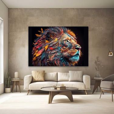 Imagem de Quadros Decorativos para Quarto Sala 40x60 Leão Luxo Lindo Arte Colorida Grande Escritório Hall