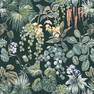 Imagem de Ismoon Papel de parede verde descasque e cole papel de contato floral escuro 44 x 199 cm selva tropical folha de palmeira em papel de parede autoadesivo removível botânico Moody para quarto, verde