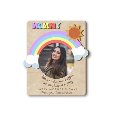 Imagem de PERSONAL84 Porta-retrato magnético para mamãe para geladeira, moldura magnética de madeira de 10 cm, presente de Dia das Mães para mamãe, tia, avó, ímãs para geladeira, You Make Me Happy