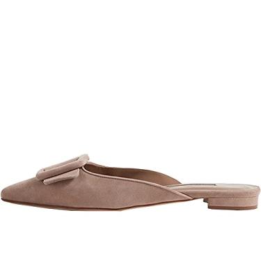 Imagem de Divanne Mules para mulheres, fivela plana mules bico fino frente única Mule Slides Suede Slip On Loafers, Camurça rosa escuro, 34