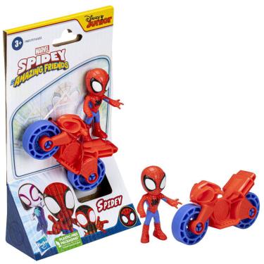 Imagem de Boneco Marvel Spidey And His Amazing Friends, Figura Homem-aranha Com Moto - F4001 - Hasbro
