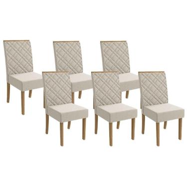 Imagem de Cadeira De Cozinha 2cad149fr Kit 6 Un Freijó Linho Caqui A040