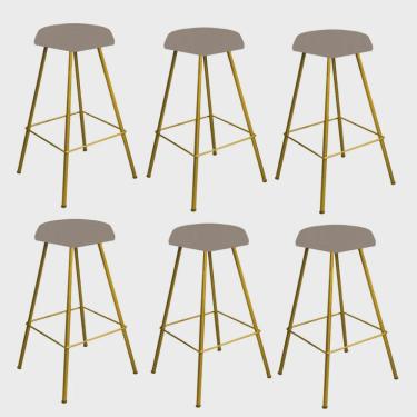 Imagem de Kit 06 Banqueta Alta Lari Eiffel Hexágono Bancada Bar Balcão Bistrô Ferro Dourado Corino Bege - Ahz Móveis
