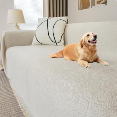 Imagem de Sofa Cover, Waterproof Couch Cover, Thickened Chenille Sofa Cover, Pet-Friendly Wear-Resistant Sofa Cover, Washable Sofa Cover for Living Room(White,71 * 118in)