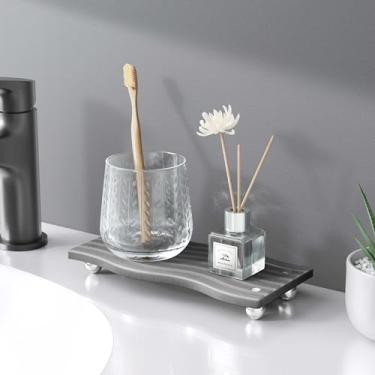 Imagem de Bandeja de pedra absorvente de água para pia, pedra de secagem de diatomita para balcão de cozinha e banheiro, bandeja decorativa de pés elevados, organizador de pia para detergente e suporte de