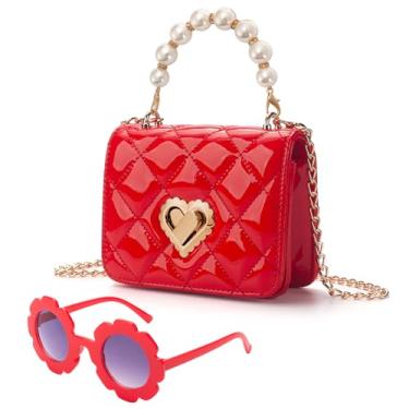 Imagem de LJCTULY Bolsa de bebê para crianças, bolsas de coração com óculos, bolsas para meninas de 1 a 10 anos, bolsa infantil de presente, Vermelho, Linda bolsa Toddle