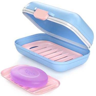 Imagem de CRKIOB Estojo De Sabonete Viagem À Prova Vazamentos Com Vedação Silicone E Bandeja Drenagem, Suporte Hermético Para Em Barra Academia, Chuveiro, Itens Essenciais Viagem, Saboneteira Pp Durável, Serv