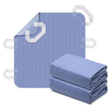 Imagem de Brosive Pacote Com 2 Protetores De Cama Alças, 6 Laváveis Alça Resistente Para Incontinência, À Prova D'Água, Reutilizáveis Cuidados Domiciliares Idosos Em Hospitais, Azul, 34" × 36"
