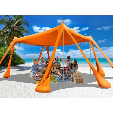 Imagem de Ahititi Tenda De Praia, Abrigo Solar, Toldo, Guarda-Sol, Dobrável, 10X10 Upf50+, Com 8 Sacos Areia, 2 Pás Portátil, 4 Postes Alumínio, Estacas Chão, Fácil Instalação Para Acampamentos Em Família, Pe