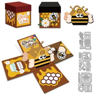 Imagem de DELORIGIN Caixa de presente de abelha 3D, matrizes de corte, estêncil, aço carbono, caixa de flores de abelha, recortes, molde de gravação em relevo para cartões comemorativos, álbum de artesanato