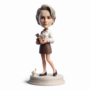 Imagem de Easter Chocolate Connoisseur Bobblehead Sophisticated Clay Art Piece of a Woman Holding Gourmet Treats Luxurious Gift for Female Boss or Mentor Executive Desk Centerpiece